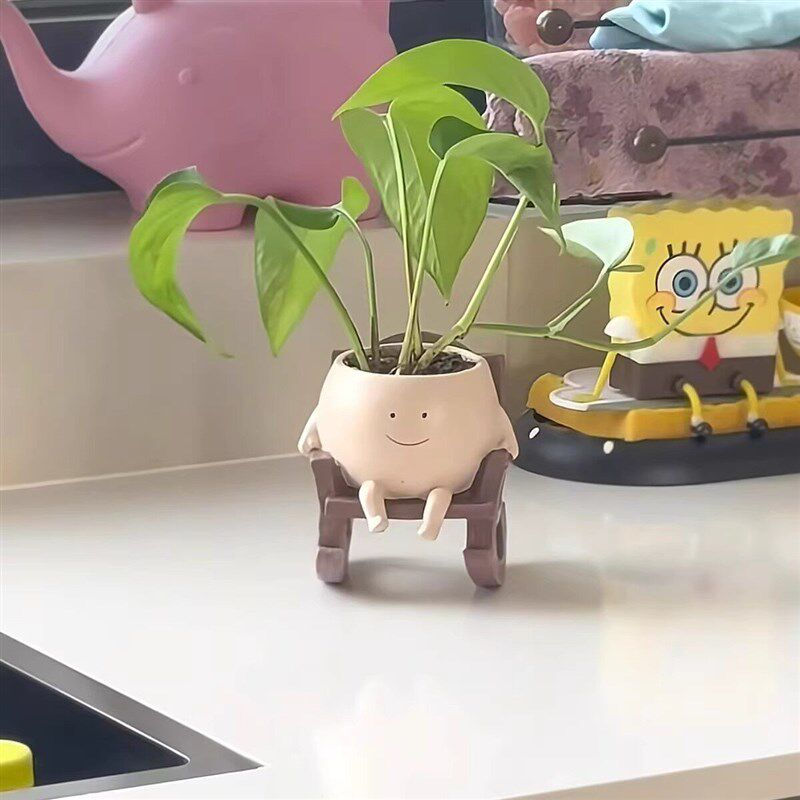 速发笑脸摇摇花盆解压治愈系绿植盆栽荡秋千室内窗台台装饰陶瓷摆