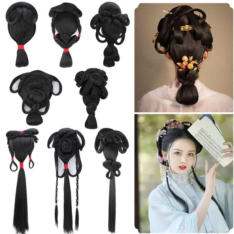 速发古风新汉型人一体式发包古装手服假发发髻红楼梦林黛玉造懒Y