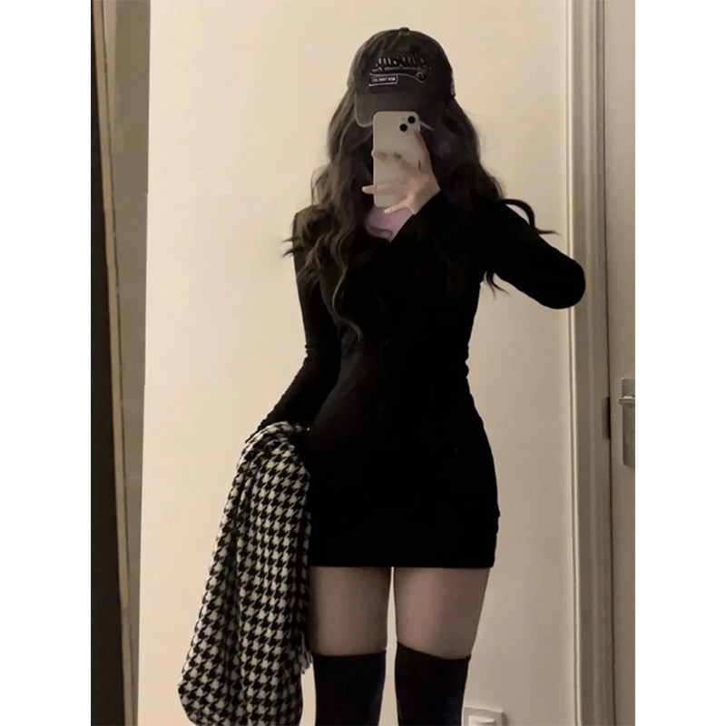 速发包紧连配裙小妈秋冬小个子针织黑丝搭衣的裙子黑色臀身冬季