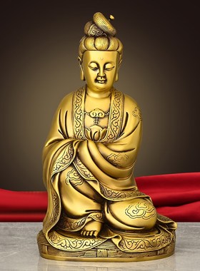 速发黄铜石叟观音家萨人物摆件菩居玄关放厅电视柜摆客佛像供奉祠