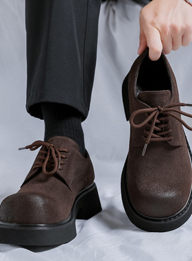 2025春季厚底德比鞋男款高级感黑色大头皮鞋英伦百搭通勤休闲增高
