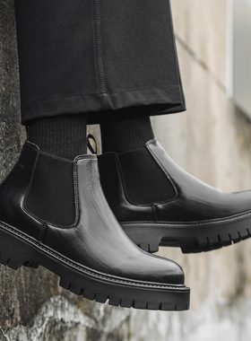 男士切尔西靴英伦风厚底真皮马丁靴高帮皮靴黑色时尚棕色户外短靴