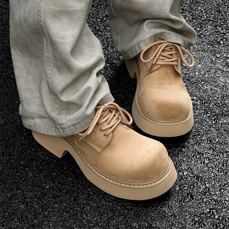 圆头皮鞋男款休闲厚底增高情侣鞋子小众高级感户外英伦大头德比鞋