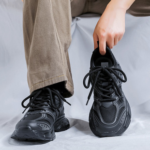 黑武士老爹鞋男款厚底增高休闲运动鞋男透气网面跑步鞋百搭小白鞋