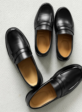 一脚蹬乐福鞋黑色德比鞋套脚懒人豆豆鞋商务正装休闲英伦风皮鞋男