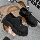 新中式 国潮手工刺绣皮鞋 男增高厚底国风德比鞋 男鞋 黑色复古小皮鞋