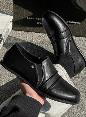 2025春季新款一脚蹬乐福鞋男正装男鞋黑色德比鞋透气百搭软底皮鞋