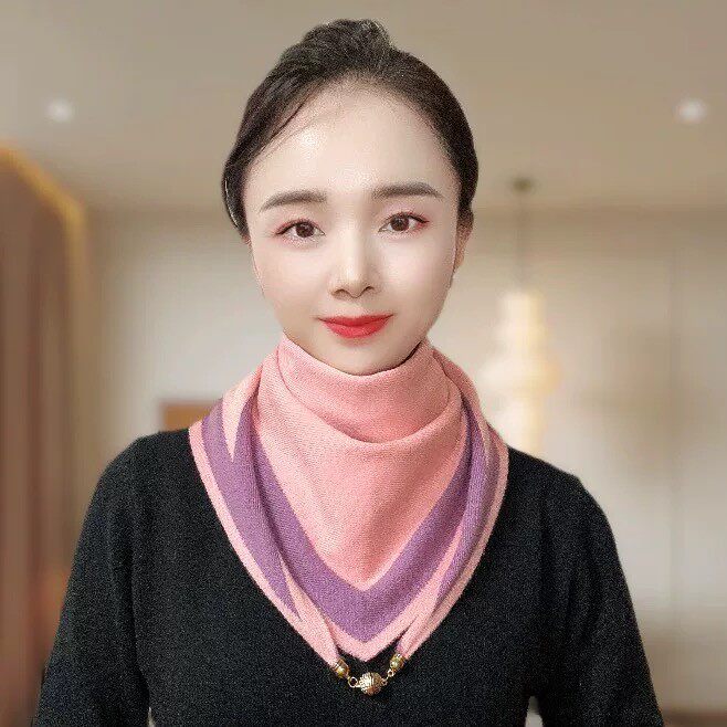 秋冬2025新款针织双面双色磁扣围巾时尚百搭护颈保暖三角外搭围脖