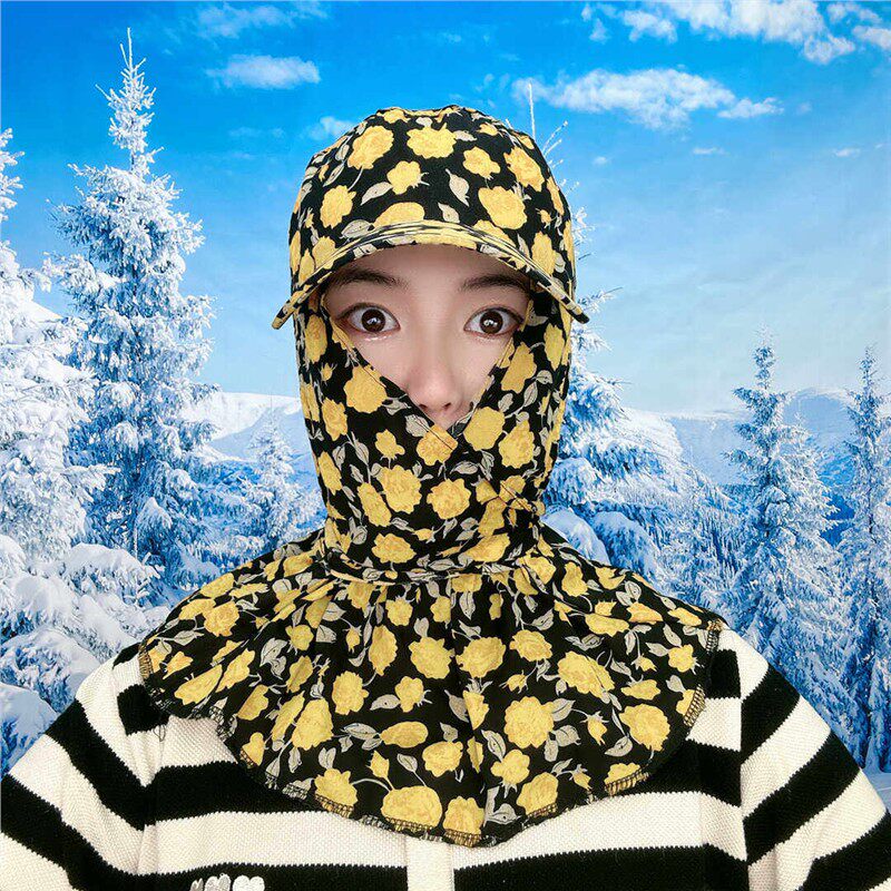 夏季防晒帽子女骑车遮阳下地护颈围脖一体采茶太阳帽防风尘紫外线