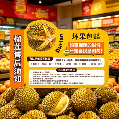 【店铺热卖】榴莲售后标准提示牌