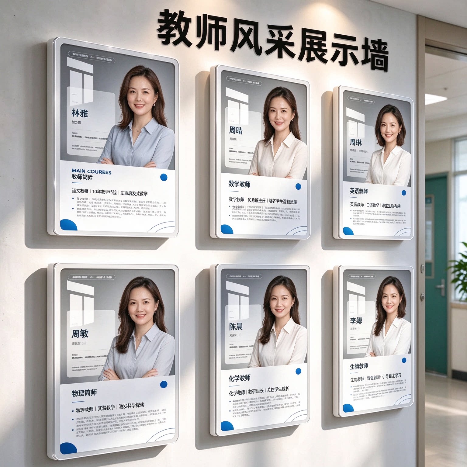 教师风采简介形象墙贴免打孔亚克力悬浮相框美容院员工照片展示墙