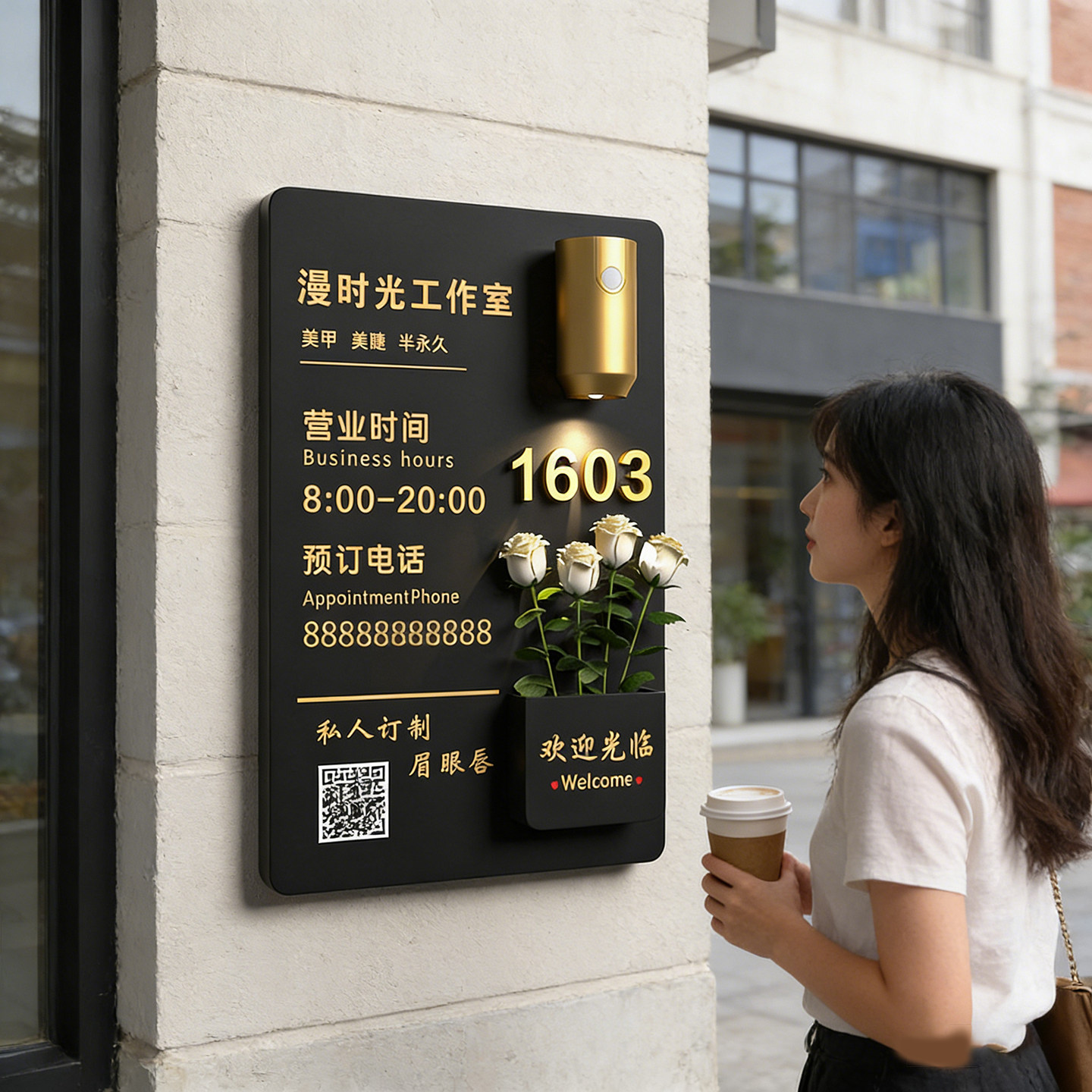 工作室logo门牌招牌定制营业时间告示插花感应灯美甲门口头广告牌