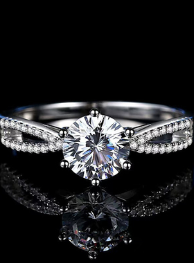 莫桑钻戒指正品D色1克拉开口戒指纯银情侣戒指求婚结婚戒指送女友