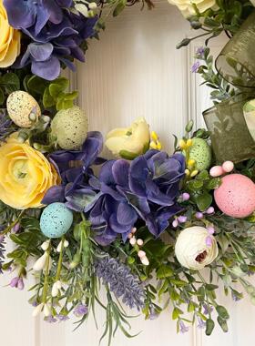 新VMX品欧复节活蛋彩蛋仿花环门挂复真活居北家装饰品挂件