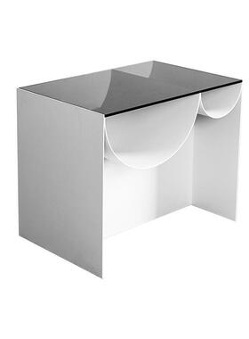 设现7136代简约师高级黑色长方形客厅沙发感边几柜计轻奢玻璃茶几