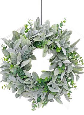 美式环绿色花环门饰尤田加利-金钱叶草庆园美式婚挂件门环