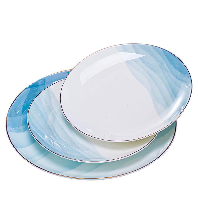 花陶瓷碗盘瓷碟子组合全套景德镇蓝娇艳语品骨餐具碗筷套装公司礼