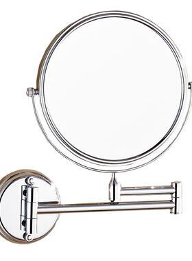 浴室妆叠镜美容化镜卫生间伸缩圆形镜折壁挂式双面黑色壁子挂镜子