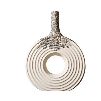 创意陶瓷螺纹圆形镂空雪花白色瓶花瓶螺纹雪花客玄花关书房装饰厅