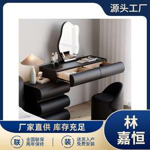 奶油风梳妆台斗柜一体小户型简约现代卧室化妆桌轻奢化妆台免安装