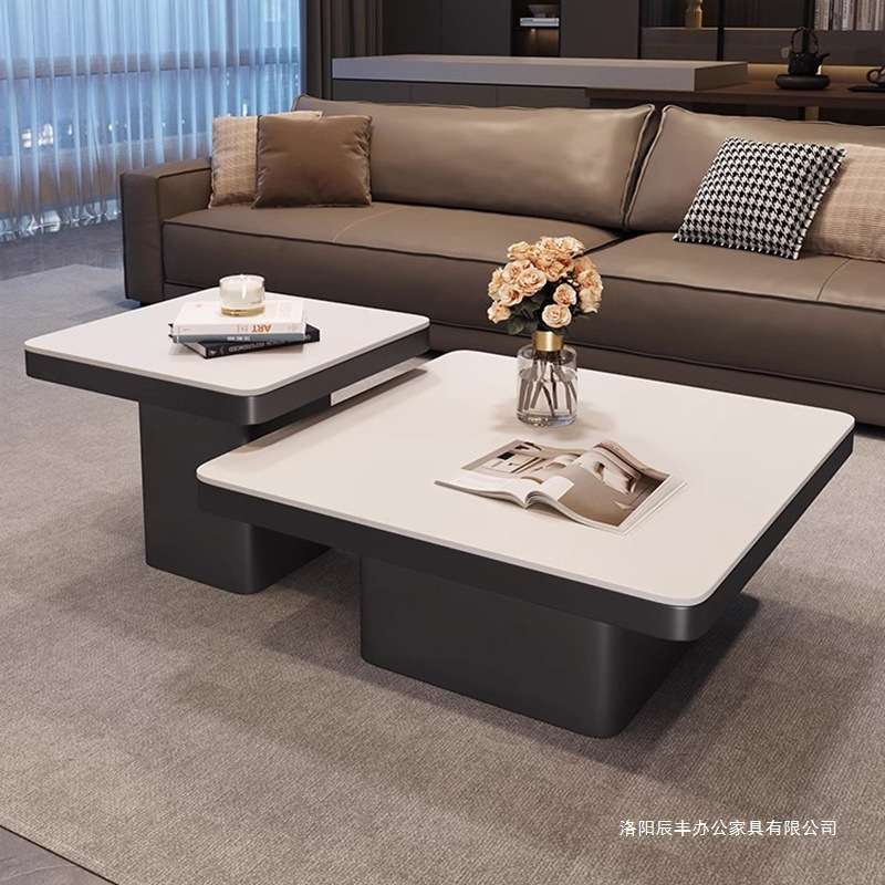 现代高级客厅新款家用小户型设计师方形意式简约岩板组合茶几轻奢