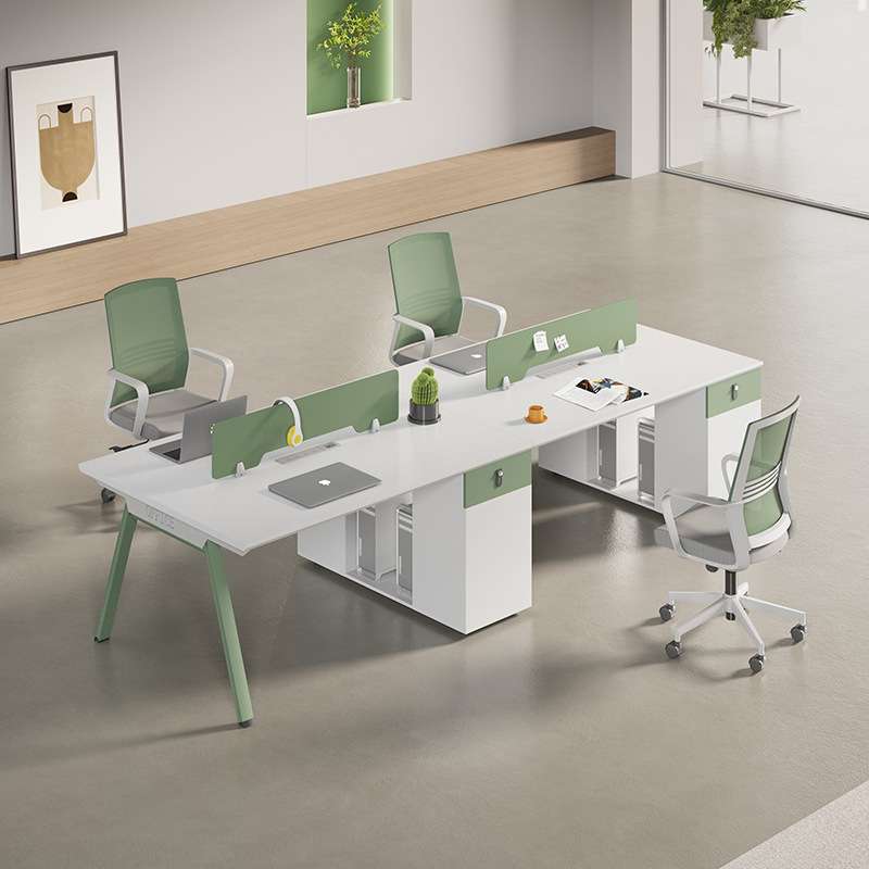 职员办公桌椅组合4人位员工电脑8卡座简约现代办公室家具绿色桌子