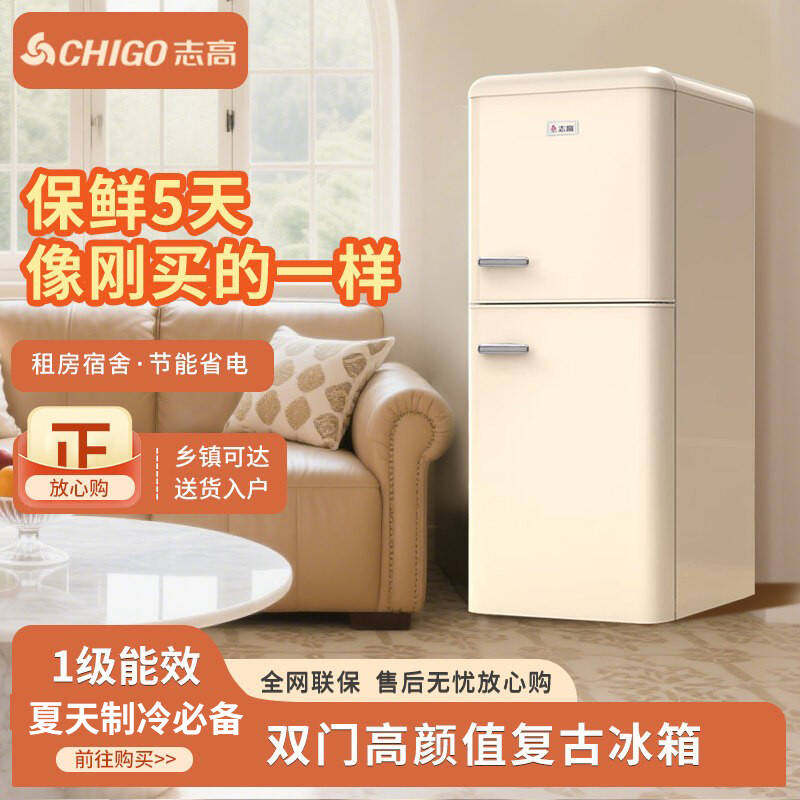志高复古冰箱小型家用单双开门冷藏冷冻厨房迷你出租房省电宿舍用