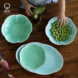 9英寸水果盘家用陶瓷日式 瓯江龙泉青瓷餐盘7 菜盘出口菜碟鱼盘