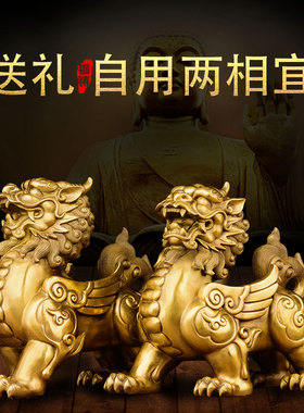 铜貔貅摆件一对纯l铜大小号皮休安家宅客厅办公室桌面风水招财摆