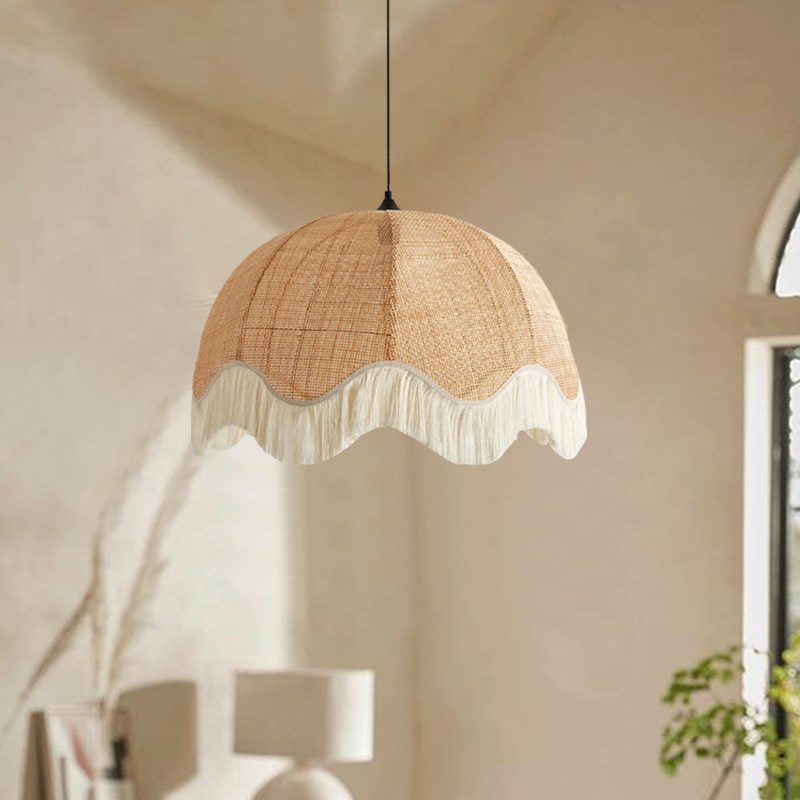 法式中古风餐厅灯复古vintage餐桌饭厅灯2025新款主X卧室藤编吊灯