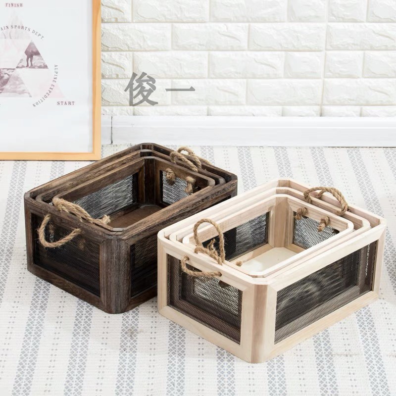 复古木箱木框箱木条箱收纳陈列超C市展示木筐装饰木箱子长方形定