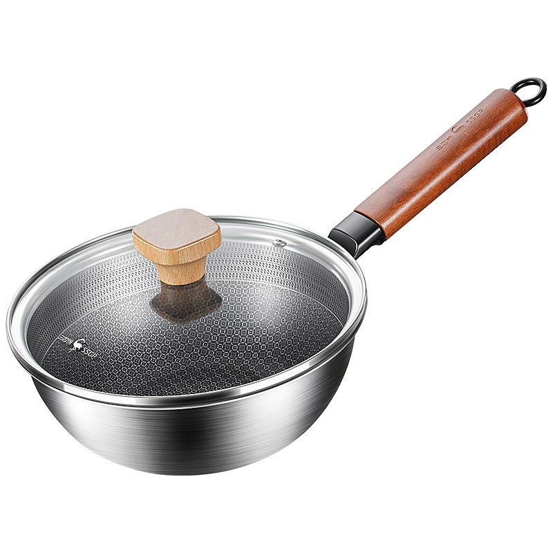 三四钢迷你小炒锅家用一人两人用C小型锅不锈钢轻巧不粘锅小号炒