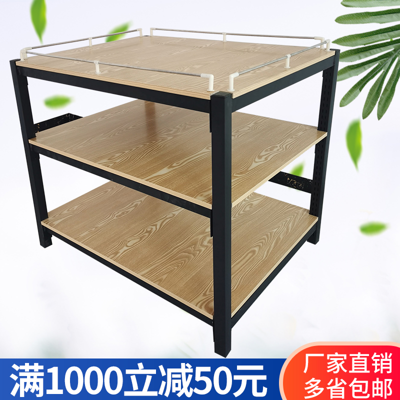 超市饮料堆头货架食用油钢木三层柜花车促销台便利店牛奶展示地堆