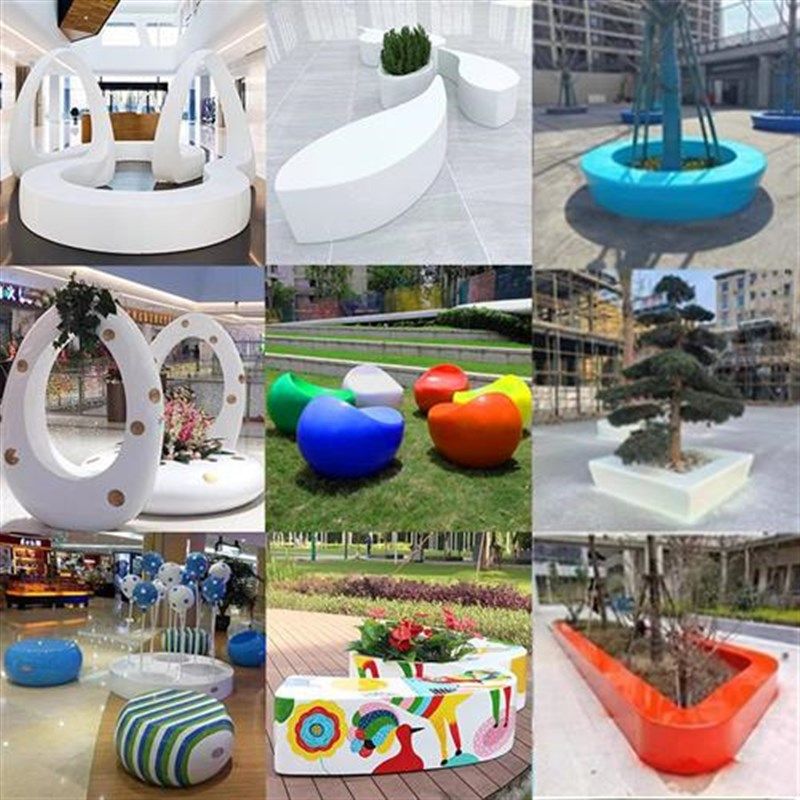 户外广场园林异形长凳制作厂家商场花坛景观坐椅玻璃钢树池坐凳