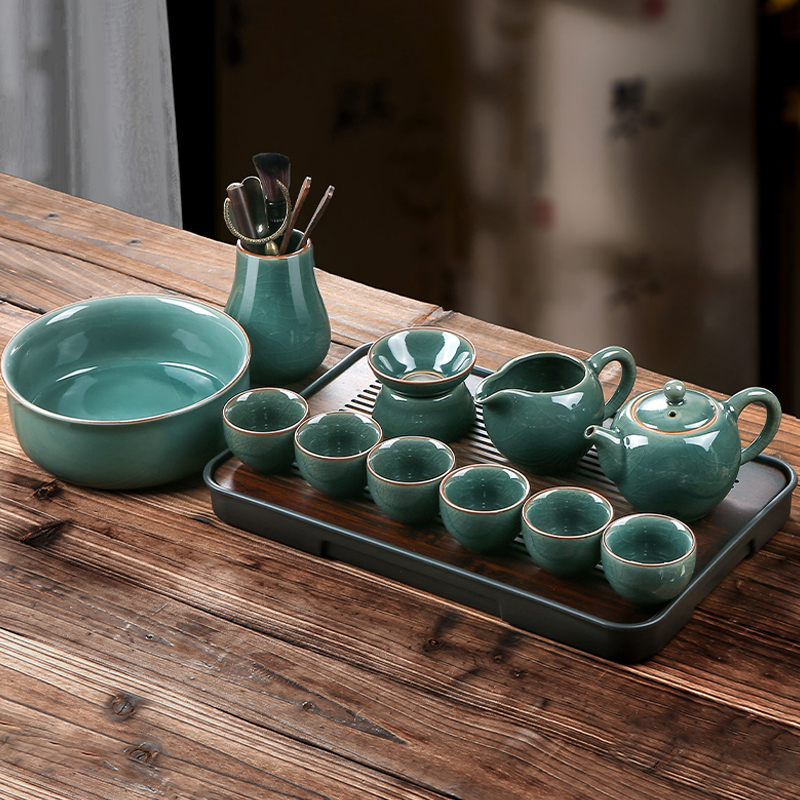 茶具套装哥窑功夫茶具家用陶瓷泡茶壶茶杯套O装轻奢高档办公室会