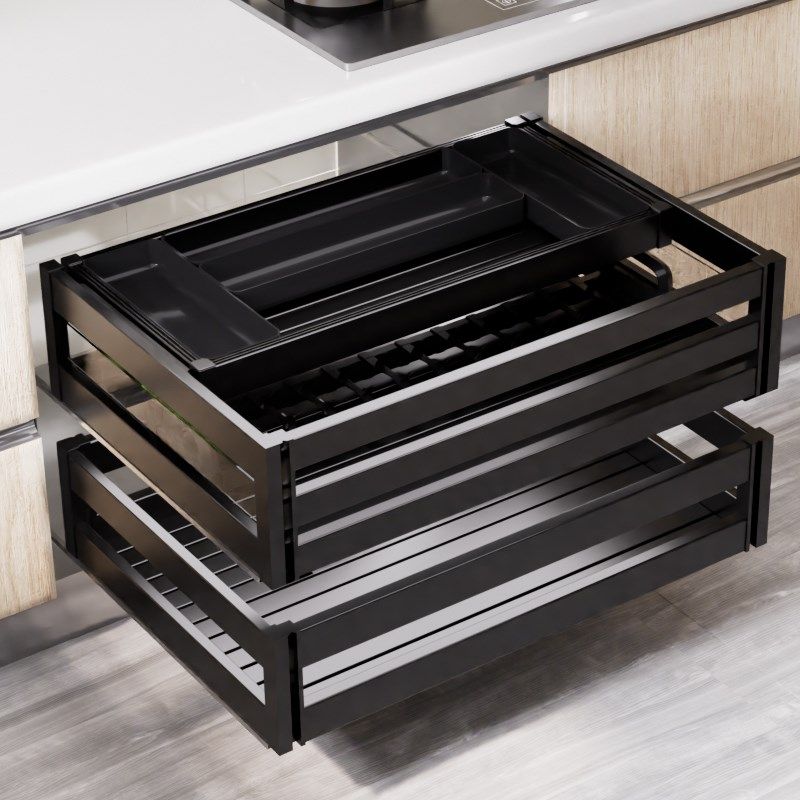 碗碟拉篮厨房橱柜内置双层抽中抽屉式碗篮太空铝合金三层厨柜碗架,家装主材,拉篮,淘宝优惠券,粉丝福利购,淘宝优惠卷