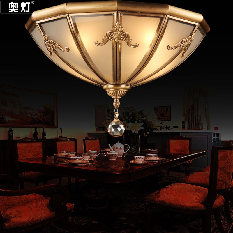 欧式led吸顶灯j全铜灯具古典全铜吸顶灯圆形卧室过道吸顶灯6012