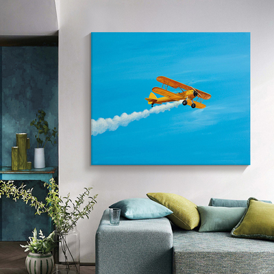 小众手绘油画小飞机艺术玄关装饰画抽象客厅沙发背景墙蓝色挂画