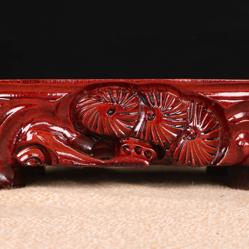 B035玉奇石底座实木可u挖槽花盆景摆件底座长方椭圆形石头木座托