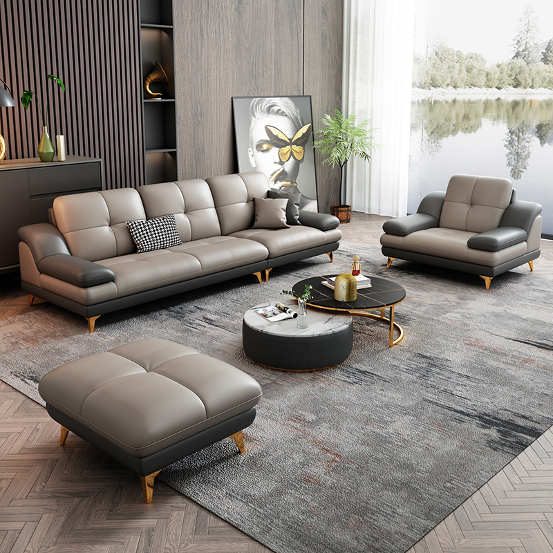 真皮沙发客厅现代简约轻奢头层牛皮小户型三人位直排意式极简沙发