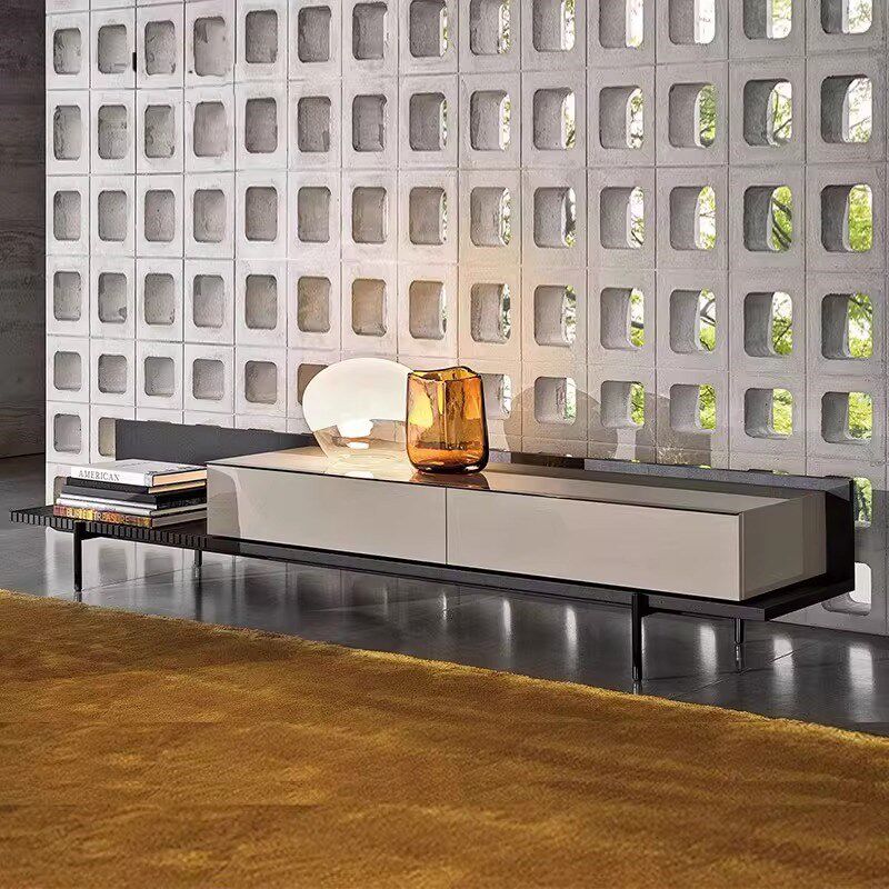 意式极简实木电视柜轻奢胡桃木色电视柜现代简约不锈钢地柜矮柜机