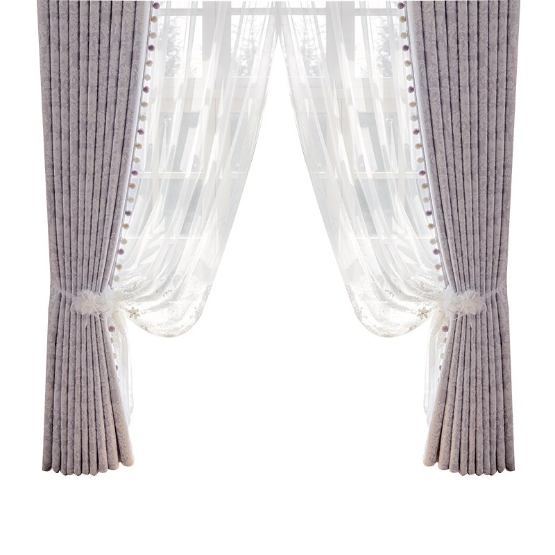 柯桥2024年新款紫色窗帘纯色客厅E卧室雪尼尔提花现代轻奢轻奢防