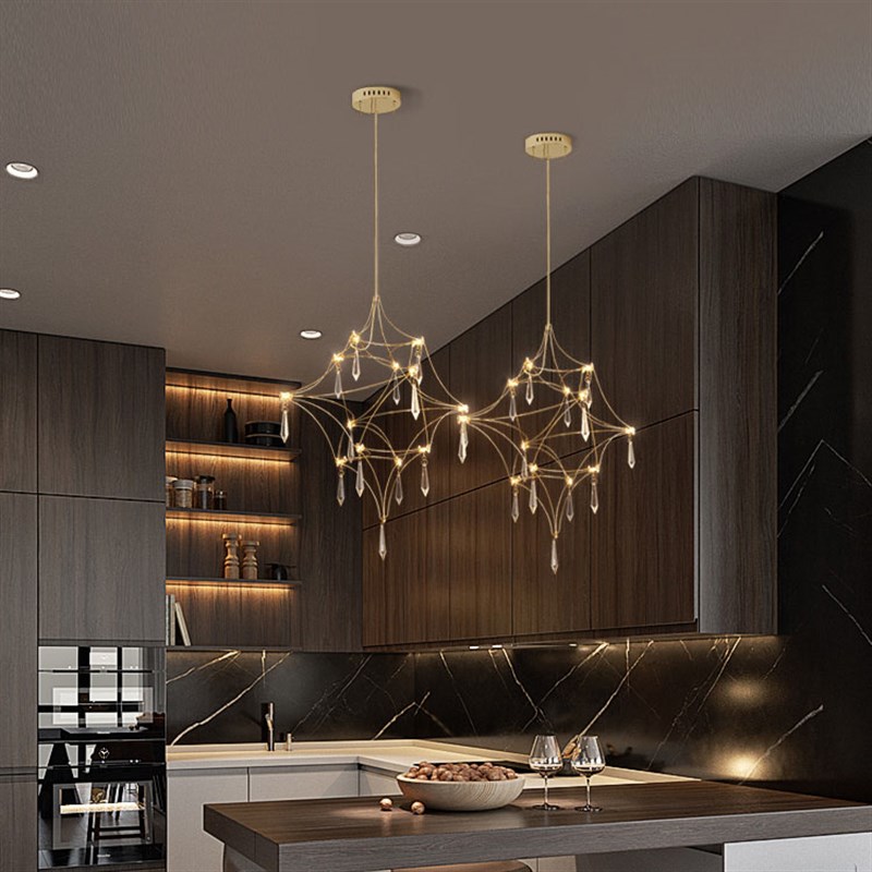 楼梯水晶吊灯后现代设计师款餐厅灯复式楼别墅lQoft长吊客厅大灯