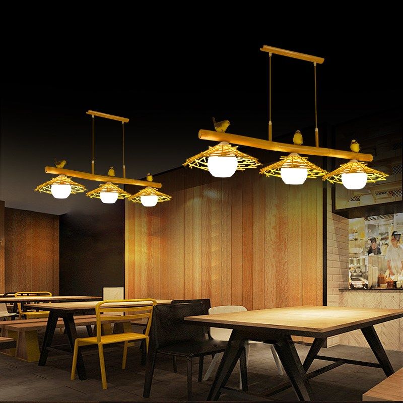 中式餐厅吊灯简约现代三头餐桌灯饭厅吧台灯创意鸟巢竹艺餐厅灯具,家装灯饰光源,餐厅吊灯,淘宝优惠券,粉丝福利购,淘宝优惠卷