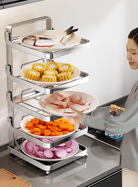 厨房不锈钢备菜架台面多层可折叠配菜盘收纳架置物架家用放菜架子