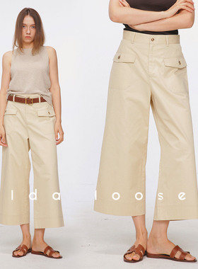 Ida loose高智感通勤浅驼色显瘦百搭九分阔腿天丝西装休闲裤