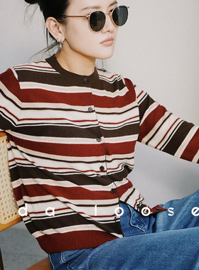 Ida loose 复古学院风美拉德条纹羊毛圆领针织开衫