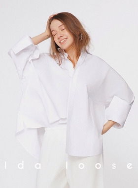 Idaloose简约中性高级感品质挺阔宽松纯棉休闲长袖经典款白衬衫