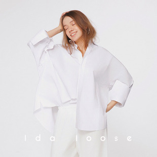Idaloose简约中性高级感品质挺阔宽松纯棉休闲长袖经典款白衬衫