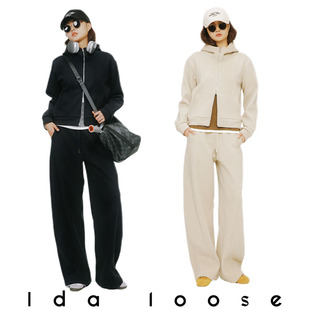 Idaloose防风保暖机能风双拉链3D剪裁运动休闲卫衣弯刀裤 套装